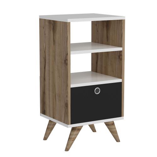 HOMEMANIA Zeyn Multifunctioneel Mobiel- met deuren, planken, lade - uit de salon, ingang - Walnoot, zwart, wit in hout, 40 x 35 x 82 cm
