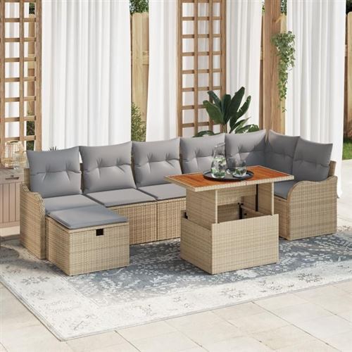 Vidaxl Beige Ensemble De Canapé De Jardin 8 Pièces Avec Coussins En Poly Rattan Canapé De Jardin 2 Places Avec Rangement 3361280 - Image 3