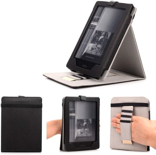 Etui avec Support de Main Retournement Vertical pour Kobo Aura H2O Edition 2 Couleur Noir
