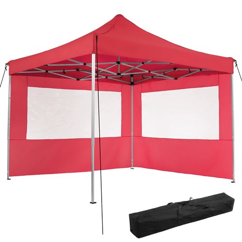 TECTAKE Tonnelle de Jardin Terrasse Pliante Autoportée Réglable 3 x 3 m Structure en Aluminium à 2 Parois Rouge + Sac de Transport