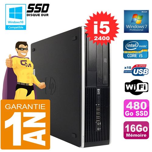 Pc hp compaq 8300 sff core i5-2400 ram 16go disque 480go ssd graveur dvd wifi w7