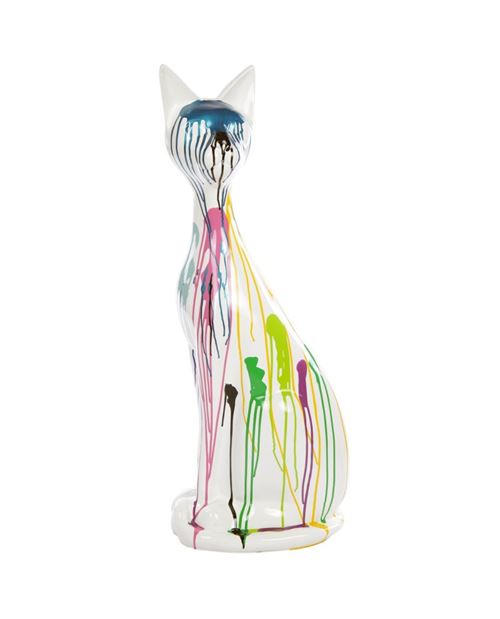 Statue Chat Design Multicolore Fond Blanc En Resine Thibaut 95 Cm Achat Prix Fnac