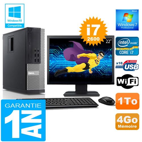 Pc dell 990 sff core i7-2600 ram 4go disque 1 to wifi w7 ecran 22' État correct - Dell reconditionné disponible sur Fnac
