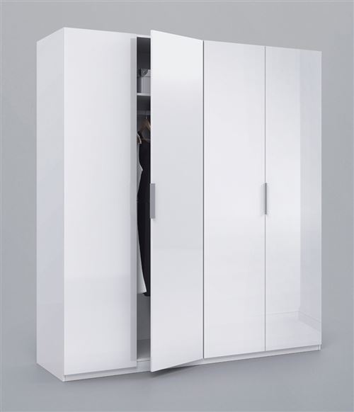 Armoire avec 4 portes coloris blanc en bois - Dim : H200 x L180 x P52 cm -PEGANE-