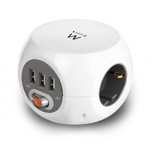 Ewent EW3939 Power Block - Stroomstrip - 250 V wisselstroom V - 4000 Watt - uitgangen: 3 (3 x USB type A) - 1.5 m kabel - wit