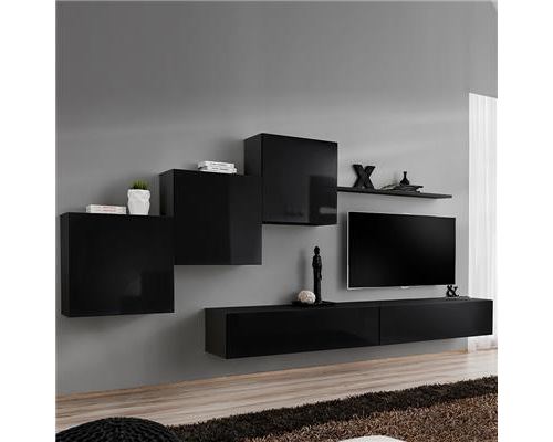 Meuble TV suspendu noir DUCCIO 4-L 330 x P 40 x H 160 cm- Noir