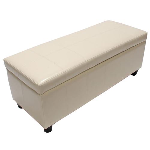 Mendler Banc De Rangement Rembourrée Kriens Cuir Reconstitué 112X45x45cm Crème - Image 3