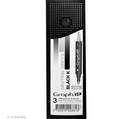 Set 3 Marqueurs à alcool Graph'it - Dégradé Black et White - Graph it