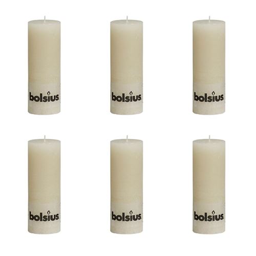Lot de 6 bougies 190 x 68 mm ivoire Bolsius
