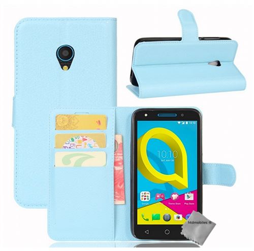 Housse etui coque pochette portefeuille pour Alcatel U5 avec verre trempe - BLEU