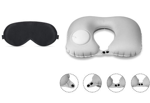 NOVAGO (Pack 2 en 1) Masque de Sommeil et de Voyage 100% Pure Soie Naturelle + 1 Coussin Oreiller de Voyage Gonflable Confortable et léger