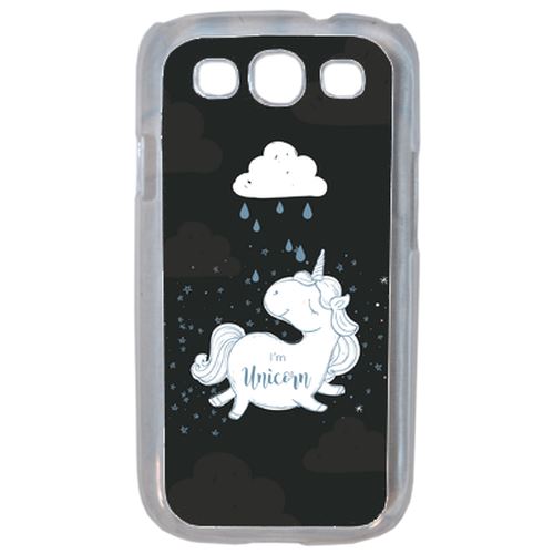 Coque Unicorne Nuage Fond Noir Compatible Samsung S3 Transparent