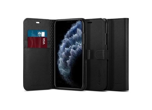 Spigen Wallet S - Flip cover voor mobiele telefoon - synthetisch leer, polycarbonaat - saffianozwart - voor Apple iPhone 11 Pro Max
