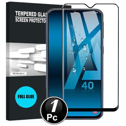 Samsung Galaxy A40 Vitre protection d'ecran en verre trempé incassable protection integrale Full 3D Tempered Glass FULL GLUE - [X1-Noir]