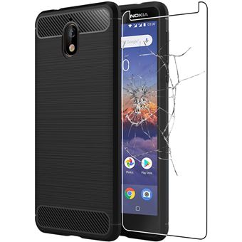 Coque Gel Nokia 6 (2018) Motif Fibre De Carbone + Verre Trempé Inclus - Bleu Foncé