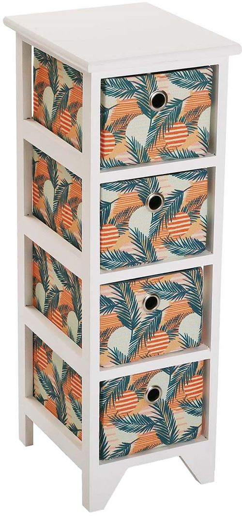 Versa - Meuble 4 tiroirs en tissu imprimé feuillage Saona
