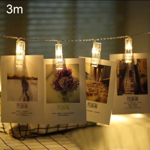 Eclairage LED Guirlande/Décoration LED 3m lumière de lumière blanche chaude clip photo LED guirlande lumineuse, 30 LED 3 piles AA piles à chaînes boîte lampe décorative pour la maison des images suspendues, fête de bricolage, mariage, décoration de Noël