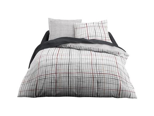 Parure de lit 2 personnes 220X240 Coton imprime blanc Graphique SUNSHINE 3.50