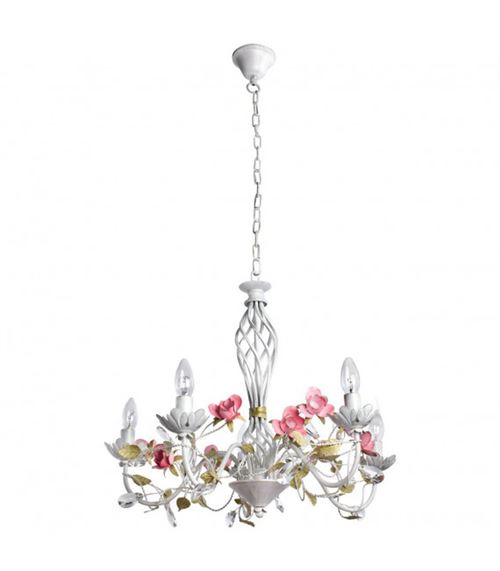 Chandelier blanc Flora 5 ampoules 123 Cm
