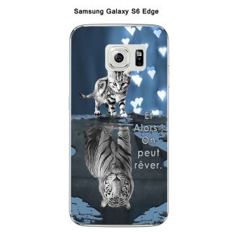 Coque Samsung Galaxy S6 Edge design Chat Tigre Blanc fond bleu noir Et Alors !