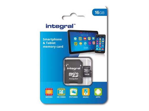 Integral Smartphone and Tablet - Carte mémoire flash (adaptateur microSDHC - SD inclus(e)) - 16 Go - Class 10 - microSDHC UHS-I