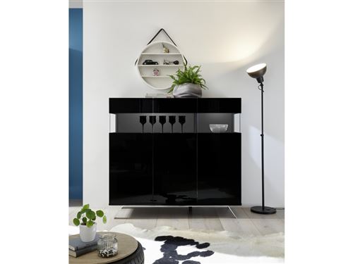 SUBLEEM Buffet 3 portes ENNA Noir laqué brillant