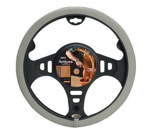 Car Plus Couvre volant Artisan gris simili - cuir universel / blanc 37-39 cm