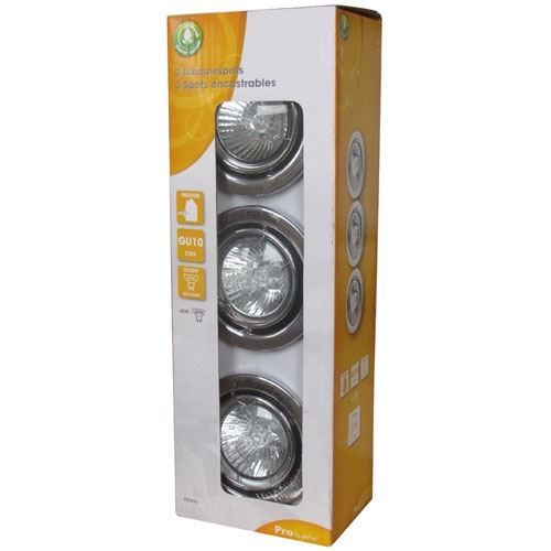 Spot encastr.rond gu10 40w chrome x3 profile - prolight 868000301