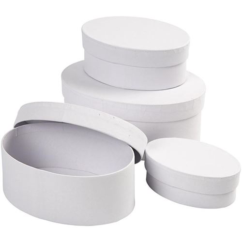 Creotime boîtes Carton ovale 10-12-14-16 cm blanc en 4 parties