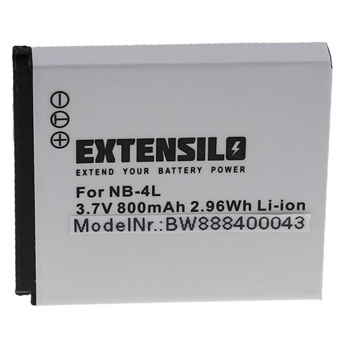 EXTENSILO Batterie compatible avec Canon Digital Ixus Wireless appareil photo, reflex numérique (800mAh, 3,7V, Li-ion)