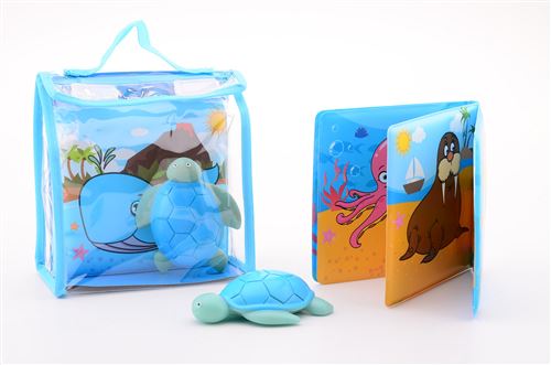 Livre de bain Happy World avec jouet de bain dans un sac