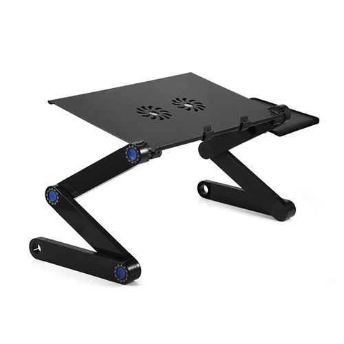 Support Table de Lit Pliable Inclinable pour PC Ordinateur Portable  Refroidisseur - 2x Ventilateurs - Noir