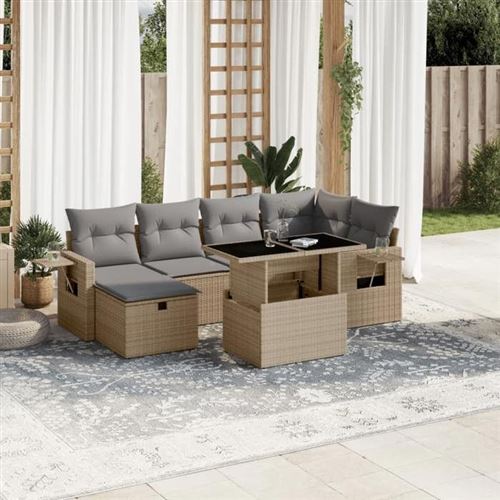 vidaXL - Salon de jardin modulable - 7 pièces - 6 personnes - Beige - Image 2