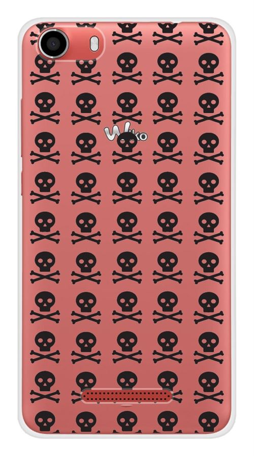 Coque en silicone imprimée compatible Wiko Lenny 2 Skull Noir