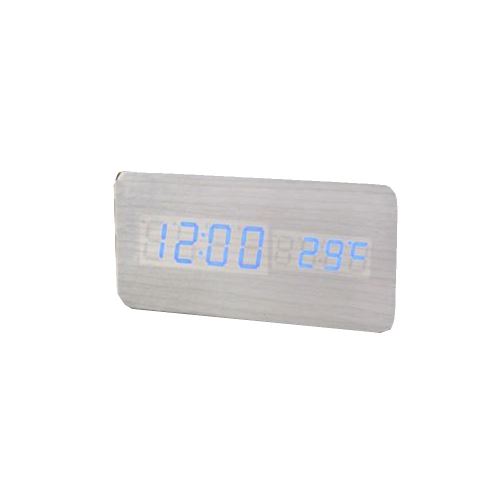 Commande Vocale Calendrier Thermomètre Numérique Led Alarme Horloge en Bois Usb / Aaa Blanc PL192