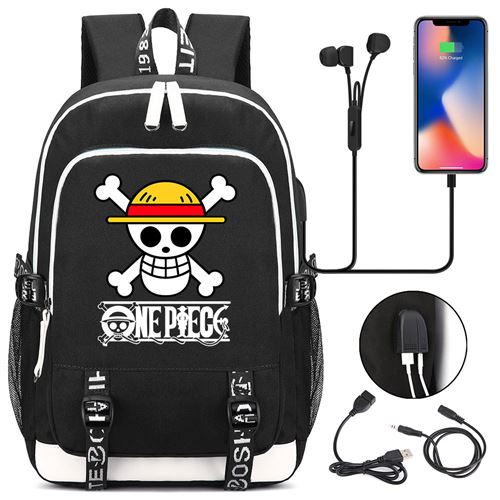 Sac à dos college One Piece avec port de chargement 44*15*30cm chapeau de paille - Noir