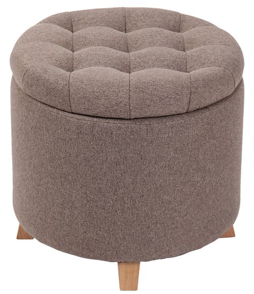 Tabouret bas repose-pieds Marsa en tissu ou velours avec espace de rangement , Taupe/Tissu