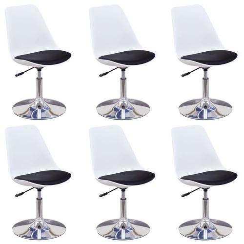 vidaXL Chaises pivotantes à dîner 6 pcs Blanc et noir Similicuir