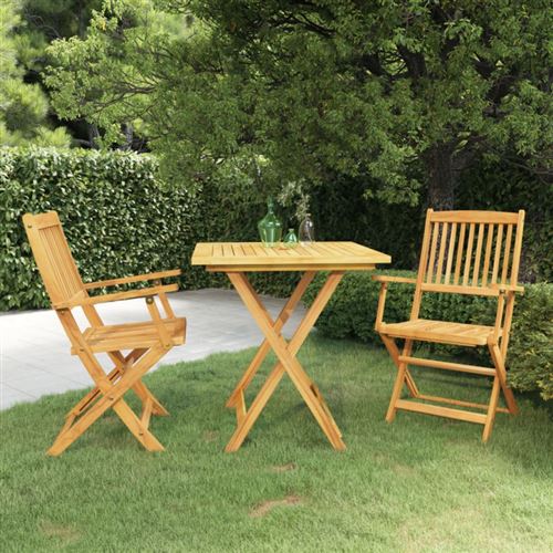 Non Communiqué Bois Ensemble À Manger De Jardin Pliable 3 Pcs D Acacia Solide