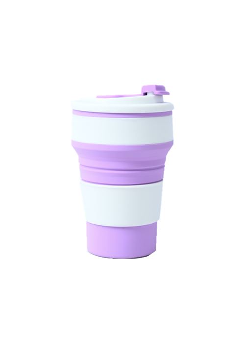 Tasse à Eau Pliante Portable en Silicone Pliable 350ML Violet/Blanc