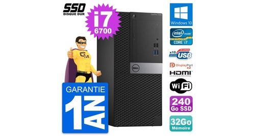 PC Tour Dell Optiplex 7040 Core i7-6700 Ram 32Go SSD 240Go Hdmi Windows 10 WiFi