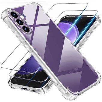 HQSELECTION® Coque pour SAMSUNG GALAXY S23 FE - 2 Verre Trempé - Coque Transparent en Silicone Antichoc avec Coins Renforcés - 1