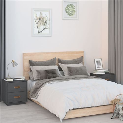Vidaxl Gris Tables De Chevet 2 Pcs 40X34x45 Cm Bois De Pin Massif818330 - Image 3