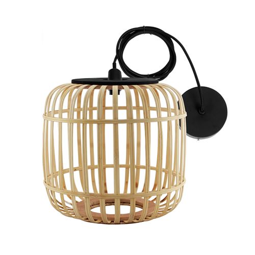 Lampe à suspension lustre plafond en bambou coloris naturel - Diamètre 28 x Hauteur 26 cm (1.5 m cable) -JUANIO-