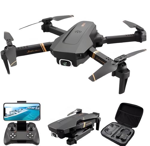 Drone SZSMART V4 Noir pliant Rc avec caméra grand angle 4K Hd 4 batteries Autonomie 20 Min