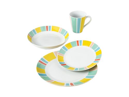 Service vaisselle en porcelaine LEONIE - 16 pièces - Multicolore