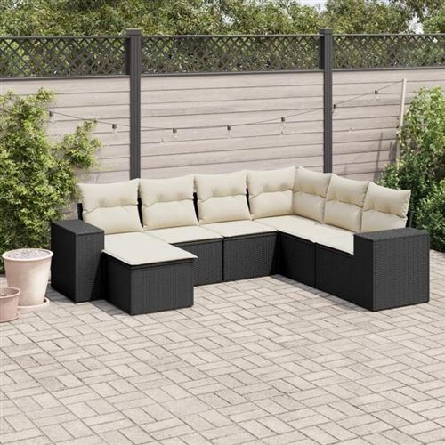 Non Communiqué Noir Vidaxl Salon De Jardin Avec Coussins 7 Pcs, Canapés De Terrasse, Ensemble De Meubles De Patio, Mobilier D'extérieur, 3255233