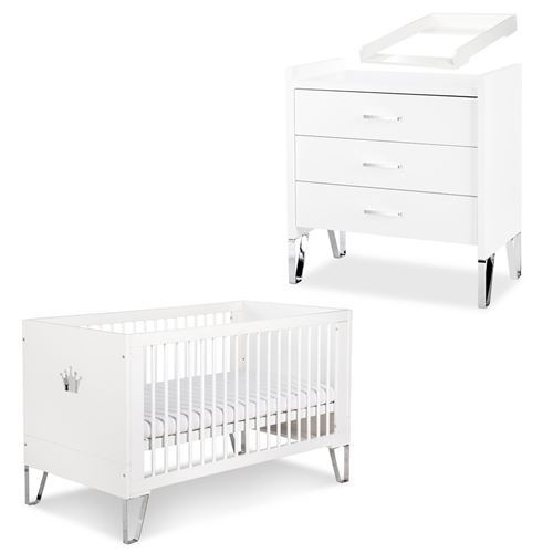 Blanka chambre b&eacute;b&eacute; lit convertible et commode avec plan &agrave; langer 140x70 blanc