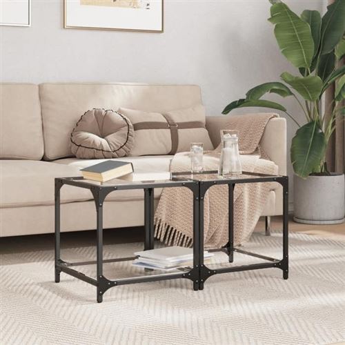Non Communiqué Noir Vidaxl Tables Basses Avec Dessus En Verre Transparent 2 Pcs Acier, Table D'appoint, Table De Salon, Table À Thé, Bout De 845963