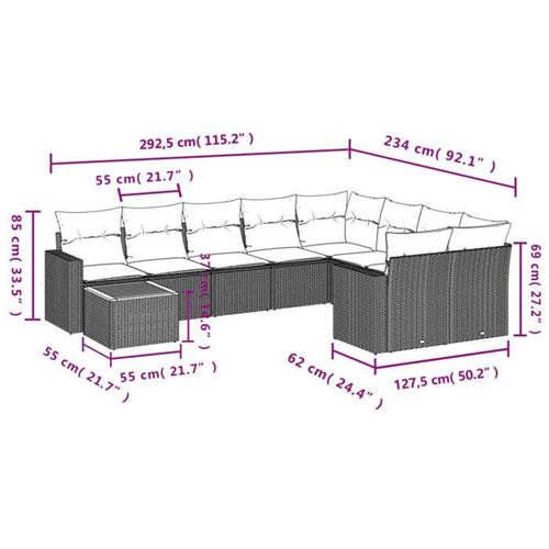 Salon de jardin modulable vidaxl noir 10 pieces resine tressee 62 x 62 x 69 cm 9 personnes